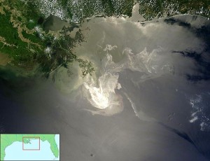 Deepwater Horizon oil spill from space - May 24, 2010. Photo by NASA/GSFC, MODIS Rapid Response AND demis.nl AND FT2 (public domain) via Wikimedia Commons