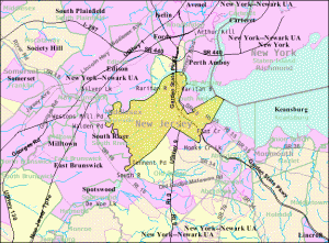 Census Bureayu map of Sayreville, New Jersey. Graphic via Wikimedia Commons