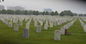 A sea of graves spreads across the Fort Snelling National Cemetery landscape. (Photo author's own work.)