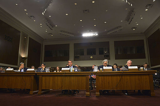 Secretary of Defense Ash Carter,center, testifies before the Senate Armed Services Committee. Photo public domain via Wikimedia Commons