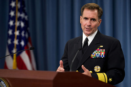 John Kirby briefs reporters at the Pentagon, 2014. DoD photo by Casper Manlangit [Public domain], via Wikimedia Commons