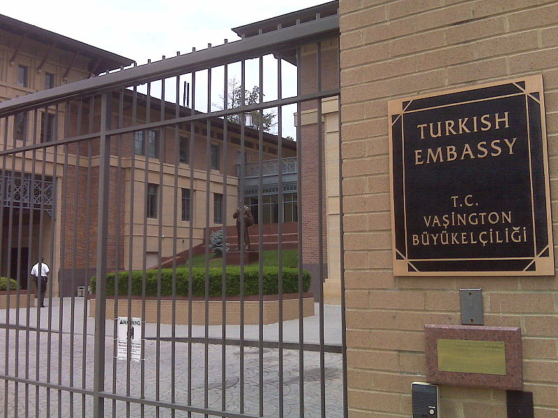 Turkish Embassy in Washington DC, about to be visited by local Kurds and their supporters. Photo by Brian Johnson & Dane Kantner (originally posted to Flickr as Turkish Embassy) [CC BY-SA 2.0 (http://creativecommons.org/licenses/by-sa/2.0)], via Wikimedia Commons