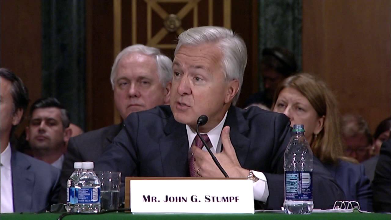 Wells Fargo CEO John Stumpf testified on Capitol Hill last month. Photo: YouTube